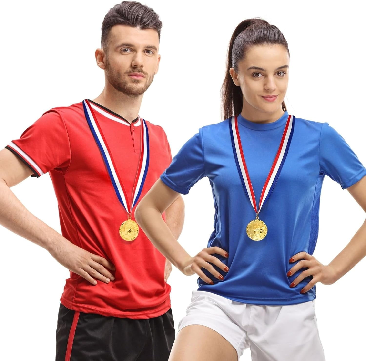 12 Pack Award Medals for Adults - Team Participation Trophies with Red, White, and Blue Striped Ribbon, Sports Themed Party Favors (2 in, Metal, Gold)