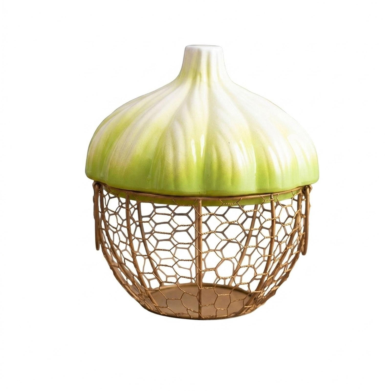 Fiocias Ceramic Holder Breathable Portable with Lid Egg Basket for Fruit Home Pantry Green