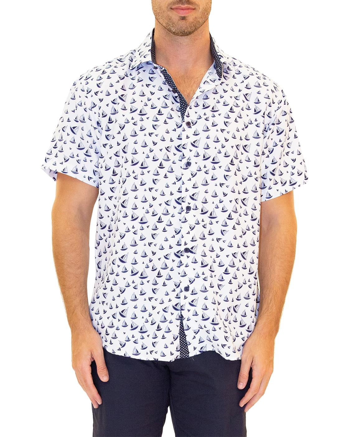 Navy Button Up Short Sleeve Dress Shirt 