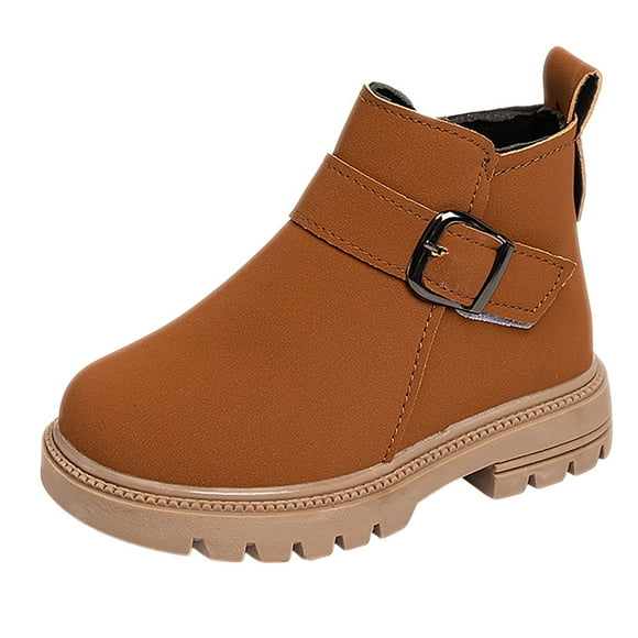 Toddler Boots Boys Winter Boys and Girls Short Boots Toddler Little Kid Big Kid Soft Sole Comfortable Children Plush Cotton Boots(Brown,4-4.5 Years)