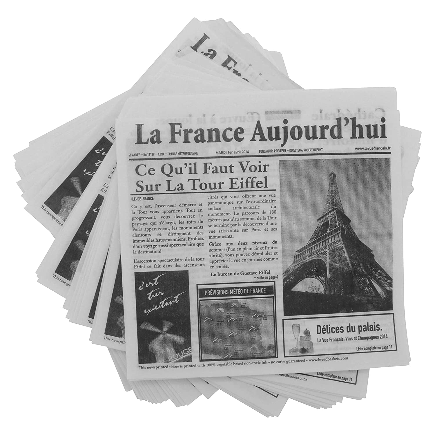 G.E.T. 4-T3020 Appetizer / Serving Basket Tissue Liner Paper, 7" x 7", French Newsprint (Case of 2000)