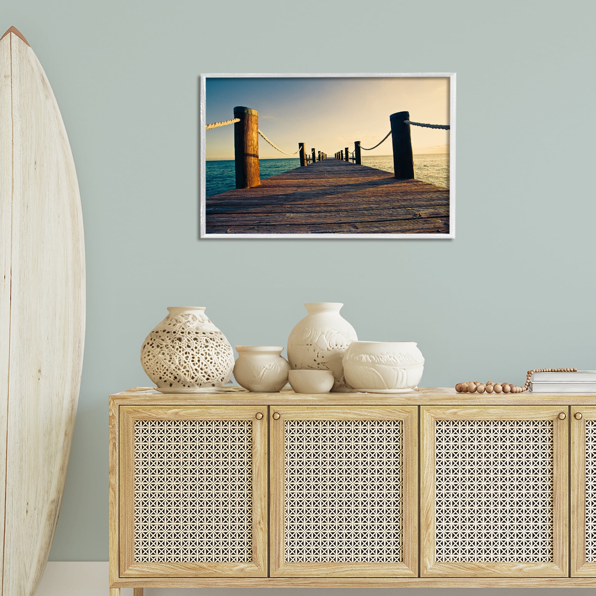 Stupell Industries Summer Coastal Dock Coastal Photography White Framed Art Print Wall Art, 30 x 20