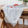 thumbnail image 4 of Nvzi Mantel de cuadros con diseño de celosía y bordado con borlas para mesa de comedor, cocina, hogar, rectangular, 55 x 78 pulgadas, color gris, 4 of 5