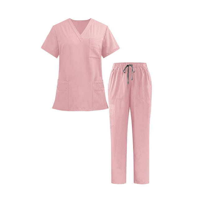 HomeGardon Scrubs Sets for Men 2 Piece Solid Color V-neck Short-sleeved Scrub Tops with 3 Pockets and Scrub Pants Elastic Waist with Pocket Drawstring,Quick-drying,Unisex,Sizes XS-2XL