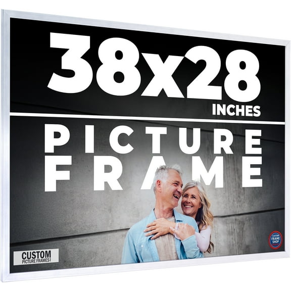 38x28 Frame Silver Stainless Steel Solid Wood Picture Frame | 0.75 Inch Moulding Width | Includes