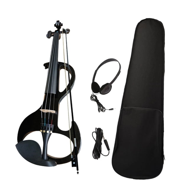 Conjunto de violín eléctrico con estuche de transporte y accesorios para violín, madera maciza, silencioso. Azul negro