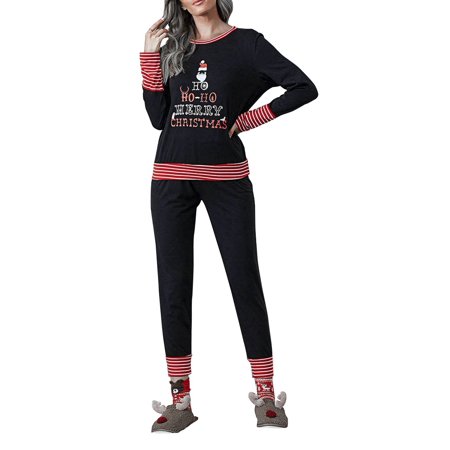 

CUE AIR Christmas Eve Pajamas for Women Casual Two-piece Striped Print Sleepwear