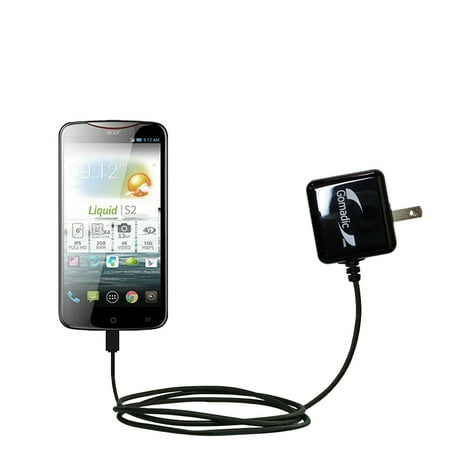 Gomadic Intelligent Compact AC Home Wall Charger suitable for the Acer Liquid S2 - High output power with a convenient, foldable plug design - Uses Ti