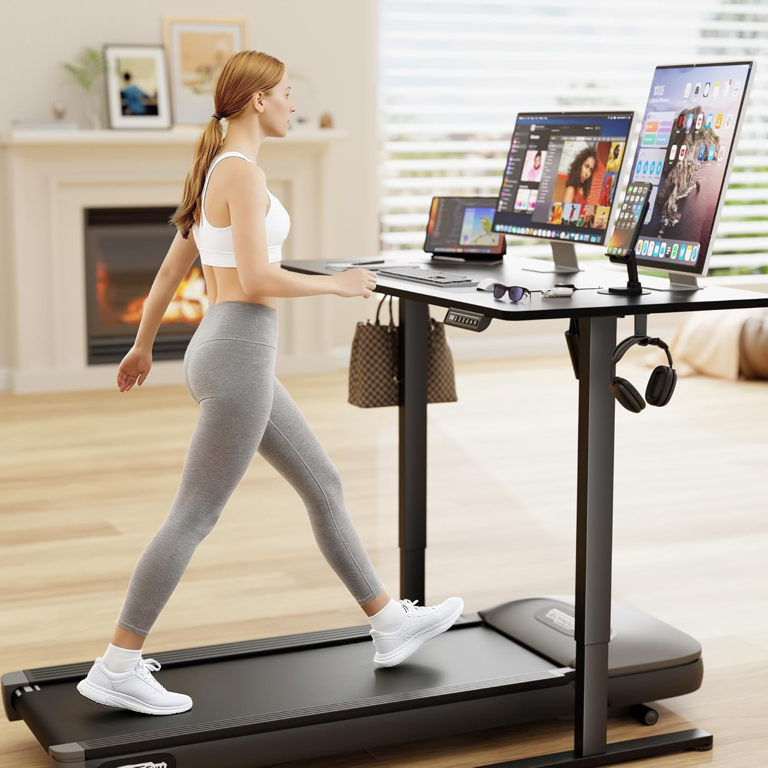 JessieMal Electric Standing Desk, 45 x 24 Inches Sit Stand up Desk, Sit Stand Height Adjustable Home Office Desk with 4 Height Position Memory - with Splice Board (Black, 45)