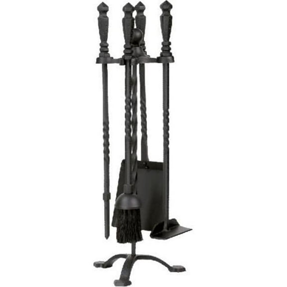 Dagan 1105 Wrought Iron Stove Fireplace Tool Set - Twist Style, Black - 5 Piece