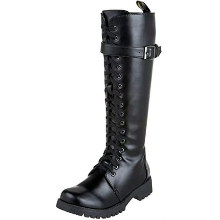 

Volatile Boot Camp Black Knee High Combat Boots - Women’s Knee-High Boots - Lace Up Boots for Women with Zipper - Cushioned Insole and Mid Calf Buckle - Black 8.5 US
