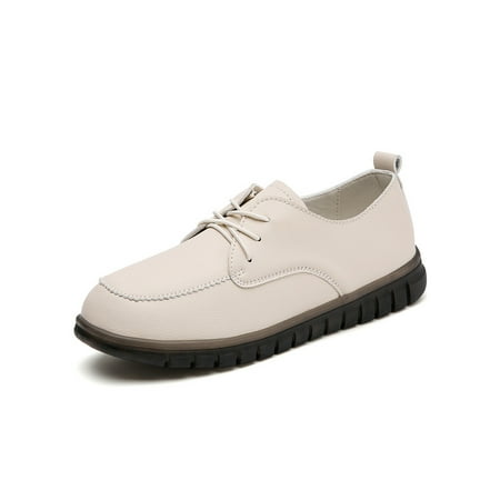 

Harsuny Womens Casual Shoes Comfort Walking Shoe Lace Up Flats Driving Round Toe Non-Slip Loafers Slip On Beige 7