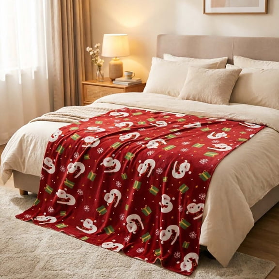 Christmas Santa Gift Box Print Throw Blanket for Couch or Bed, Soft Flannel Cozy Decor Cover, Washable Blanket for Bedroom Daily Use.