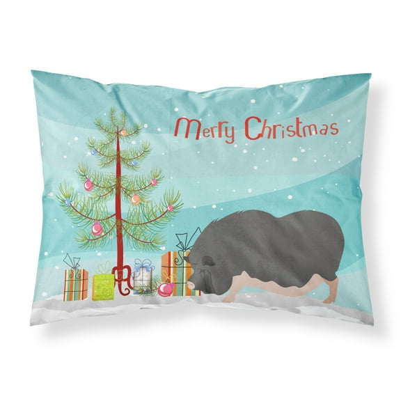 Carolines Treasures BB9308PILLOWCASE Vietnamese Pot-Bellied Pig Christmas Fabric Standard Pillowcase Teal Standard