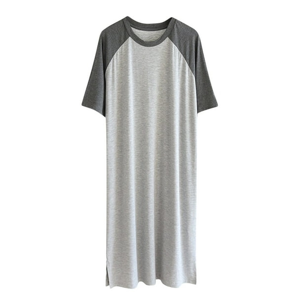 Batas de pijama para hombre, cuello holgado, seda de hielo, color liso, finas, para el hogar, camisón de algodón para hombre