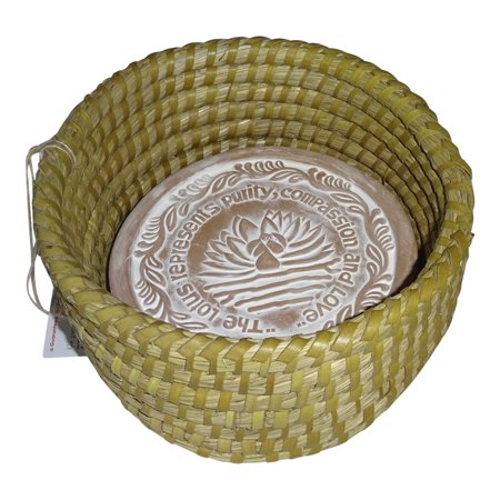 Bread Basket Warming Stone Small Warming Bread Basket w Lotus Warmer Tile Stone Hand Woven For Rolls Appetizers 7 inch by The Crabby Nook ()