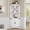White + Vintage, variant on 67" Tall Farmhouse Corner Storage Cabinet with Glass Doors, LED Lighting, Rustic Farmhouse Corner Display Hutch with Glass Panel Doors, Wooden Organizer Cupboard for Kitchen, Living Room, Bathroom