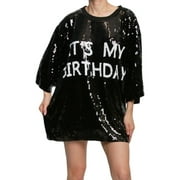2Chique Boutique Women's Sequin T Shirt Dress It's My Birthday One Size Fits All