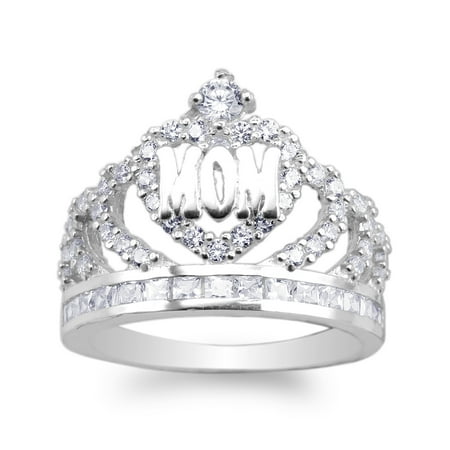 Band Mom Ring - 925 Sterling Silver Mom Engraved Crown Band Ring Size 4-10