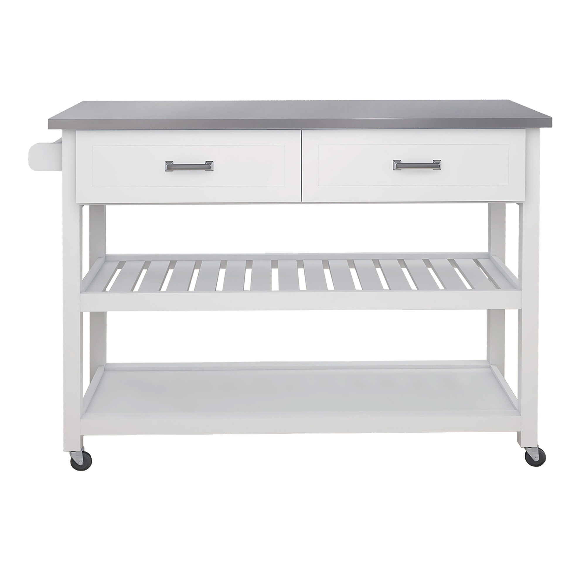 Kitchen Islands Stainless Steel Table Top White Kicthen Cart With Two Drawers,Kitchen Carts