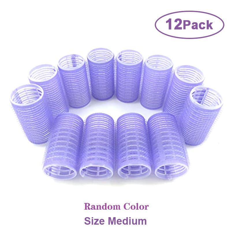 NOGIS 12 pcs Hair Rollers Self Grip Holding Rollers Hairdressing Curlers Hair Design Sticky Cling Style For DIY Or Hair Salon Medium Premium Set Random Colors)