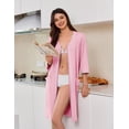 thumbnail image 3 of Ekouaer Zipper Robes for Women 3/4 Sleeves Lightweight House Coat Zip Up Bathrobe Soft Nightgown with Pockets, 3 of 6