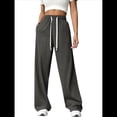 thumbnail image 3 of Pantalones Deportivos Holgados de Cintura Alta con Cordón Ajustable para Mujer, Pantalones Deportivos de Pierna y Bolsillos Gris Oscuro L, 3 of 7