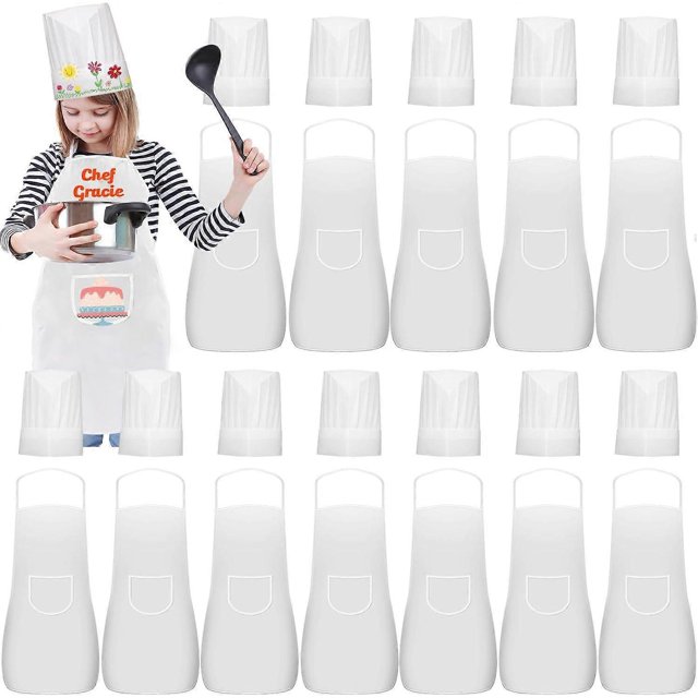 24 Pieces kids chef hat and apron Ages 5-12 Kids Apron Children for Boys Girl's Cooking Baking Painting Wear 24 Pcs Kids Chef Hat and Apron