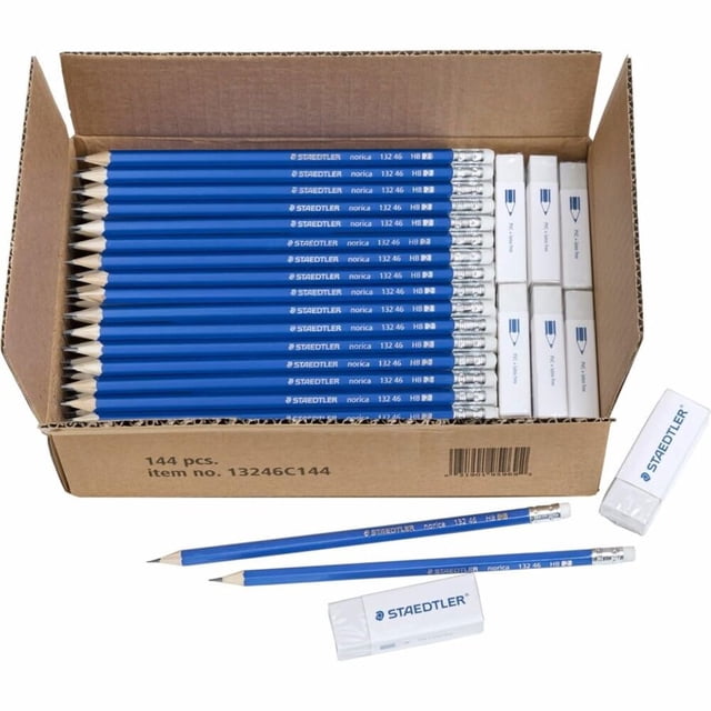 Set escolar de lápices STAEDTLER Norica #2 HB, 144 unidades, con gomas de borrar