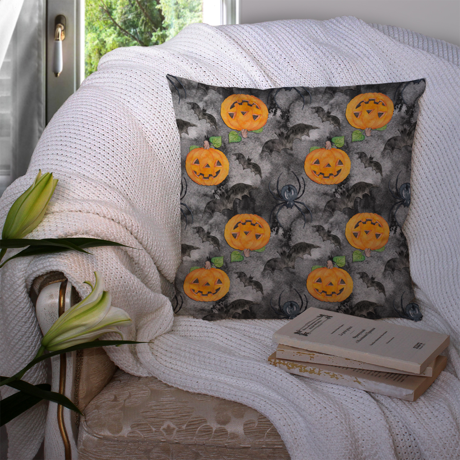 Watercolor Halloween Art Canvas Fabric Decorative Pillow