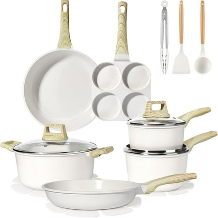 Ceramic Pots and Pans Set Non Stick - 17 count Nonstick Cookware Set, Non- Kitchen Cooking Set w/Frying Pans Set, Dishwasher Safe, PTFE PFOA PFOS