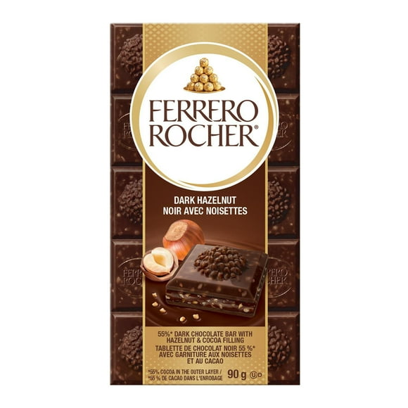 FERRERO ROCHER® Premium Chocolate Bar, Dark Chocolate and Hazelnut Bar, 90g