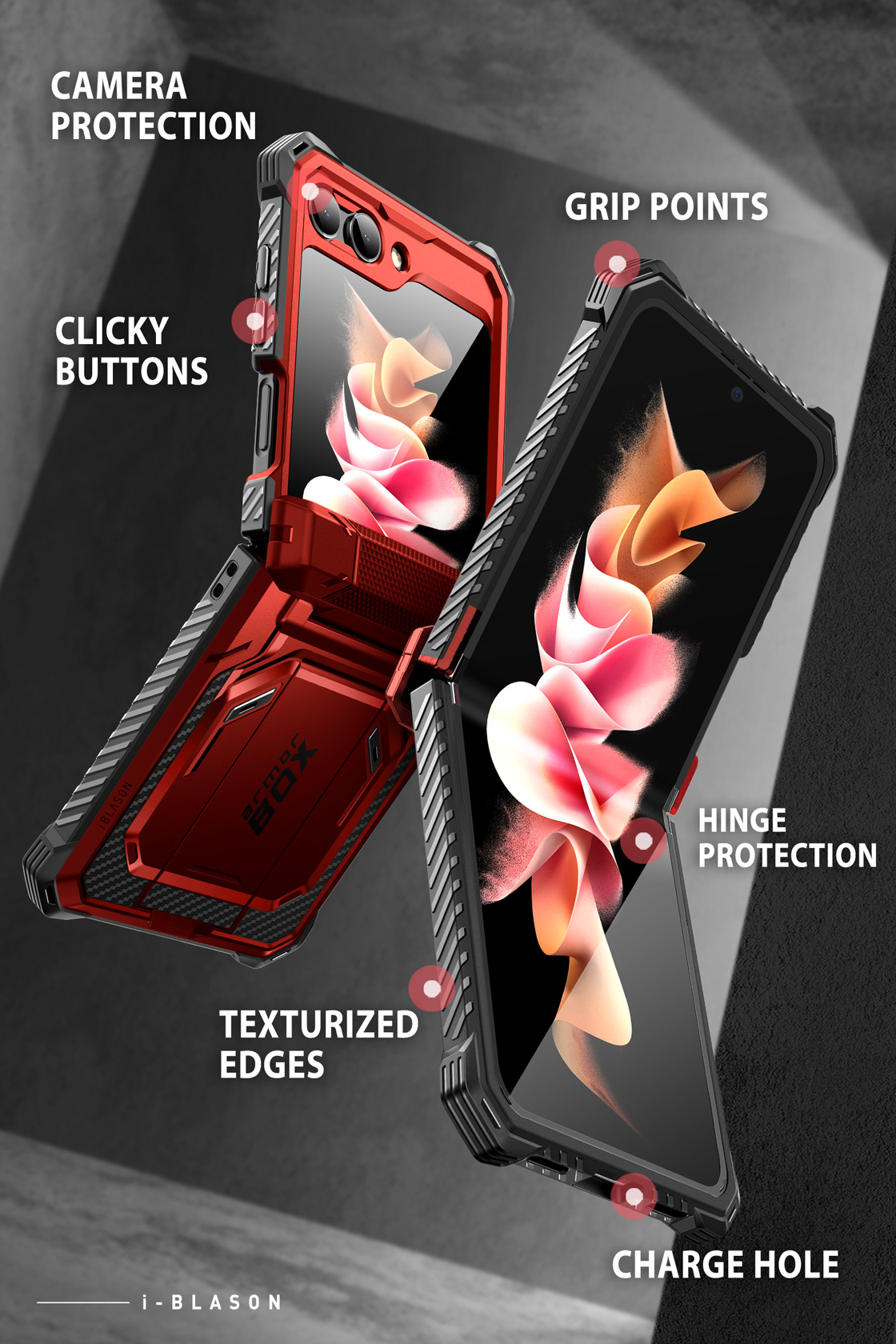 i-Blason Armorbox Series Case for Samsung Galaxy Z Flip 5 5G (2023), Full-Body Rugged Holster Case with Shock Reduction/Bumper (Ruddy)
