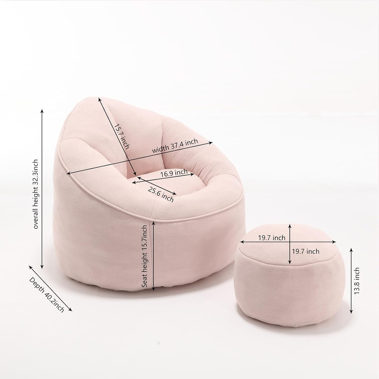 Bean Bag Chair for Adult,Microfiber Upholstered Sofa with Footstool Shell-Shaped Memory Foam Stuffed Lazy Sofa