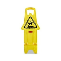 Rubbermaid Commercial Stable Multi-Lingual Safety Sign, 13w x 13 1/4d x 26h, Yellow -RCP9S0900YEL