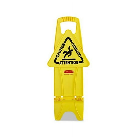 Rubbermaid Commercial Stable Multi-Lingual Safety Sign, 13w x 13 1/4d x 26h, Yellow -RCP9S0900YEL