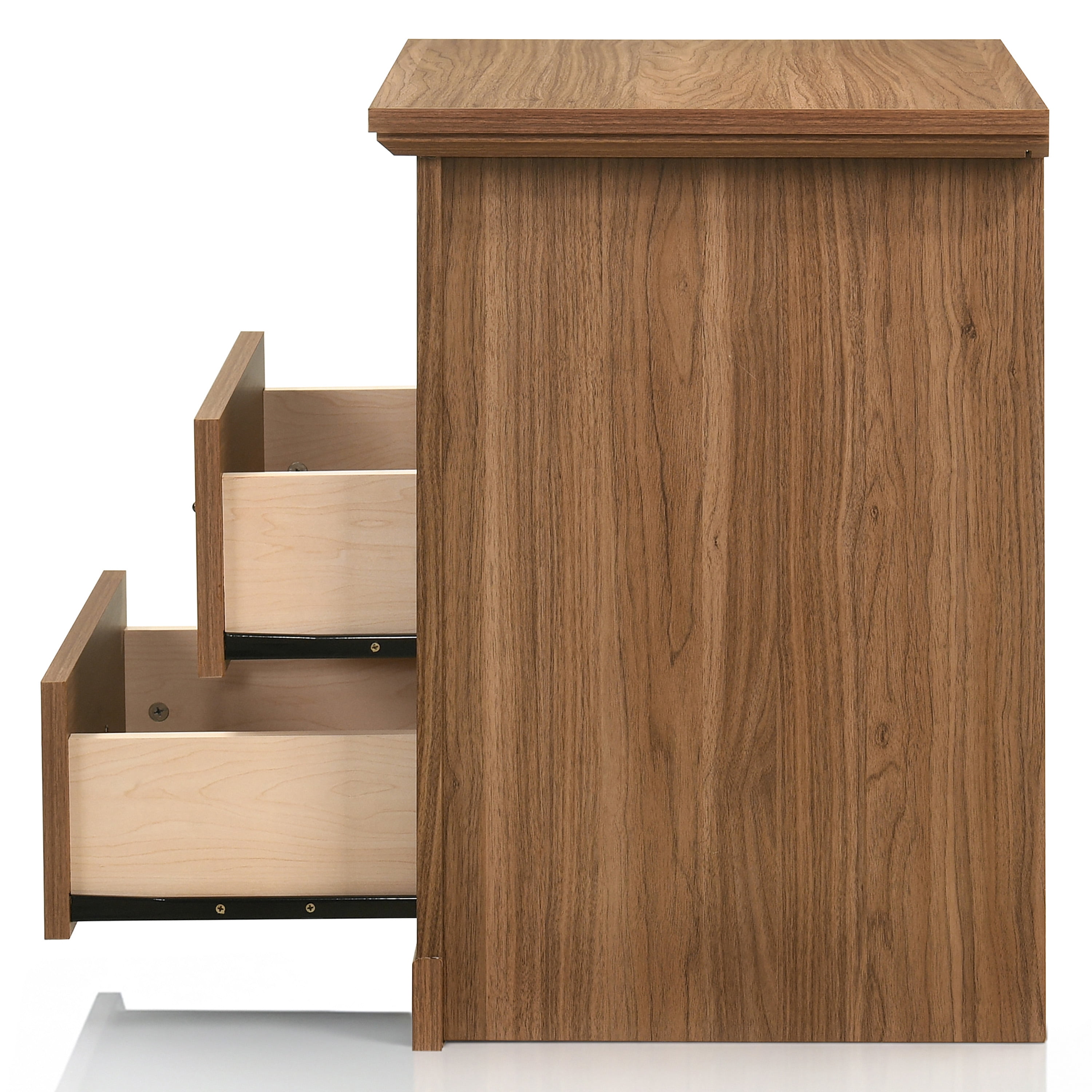 Furniture of America Chara Modern Wood 2-Drawer Kids Nightstands with Open Top Shelf, Set of 2, Walnut