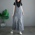 thumbnail image 2 of JGGSPWM Women's Sleeveless V Neck Denim Overall Jumper Dress Casual Loose Double Spaghetti Straps Midi Jean Dress Blue XL, 2 of 7