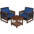 thumbnail image 6 of Patiojoy 3PCS Patio Rattan Bistro Set Acacia Wood Frame Sofa and Side Table Navy Cushions, 6 of 6