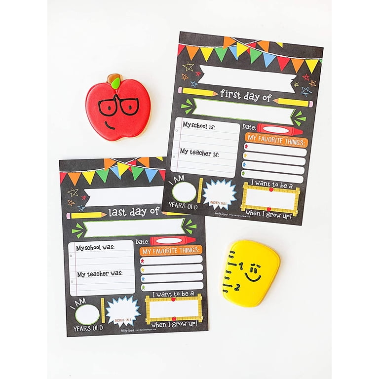 First And Last Day Of School Sign Set - 10 Double-Sided Chalkboard Photo Props, 8x10 Inches, Back To School