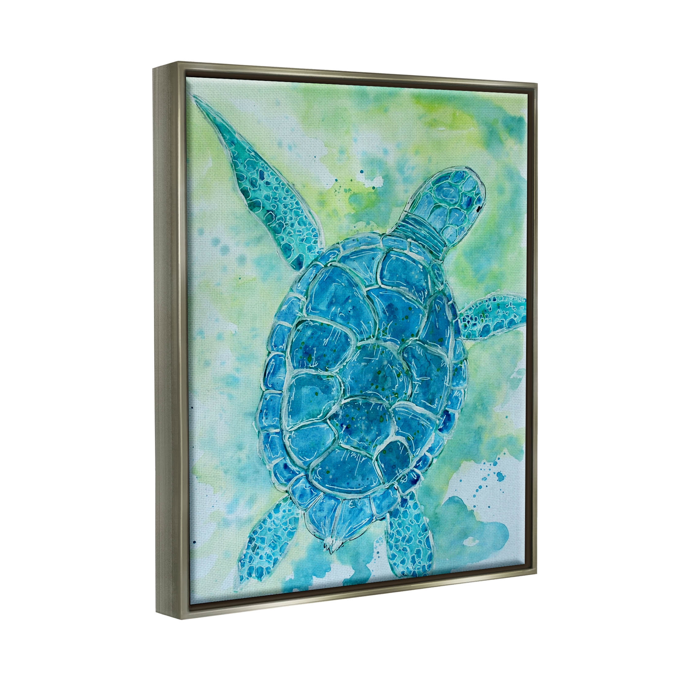 Blue Sea Turtle Aquatic Bubbles Animals & Insects Painting Luster Gray Framed Art Print Wall Art