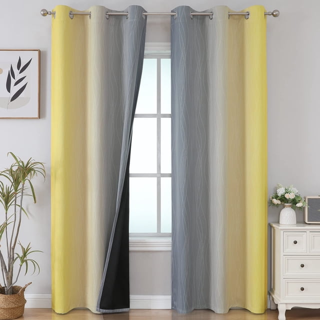 Cortinas Estelar Textiler 107x213 cm Amarillo Gris Opacas