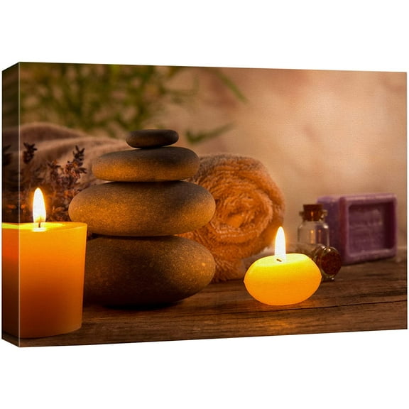 wall26 Canvas Print Wall Art Zen Pilates Tropical Plant Massage Stone Candles Yoga Nature Photography Realism Rustic Scenic Landscape Colorful Relax/Calm for Living Room, Bedroom, Bathroom - 24"