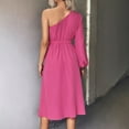 thumbnail image 6 of Fesfesfes Women Dress Off Shoulder Solid Color Long Sleeve Elastic Waist Long Dress Tops on, 6 of 9