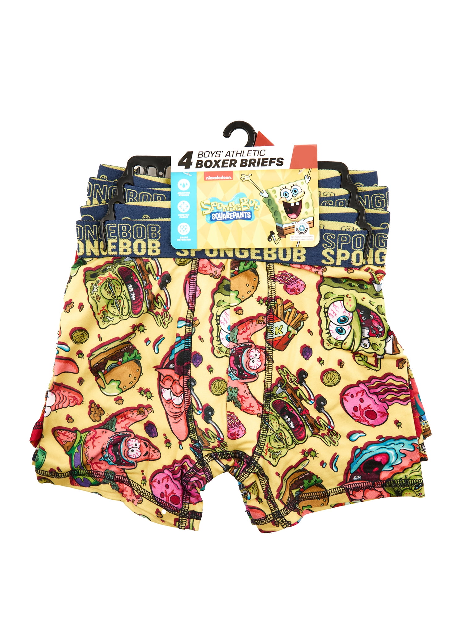 Spongebob Squarepants Boys Boxer Brief Underwear, 4-Pack, Sizes XS-XL