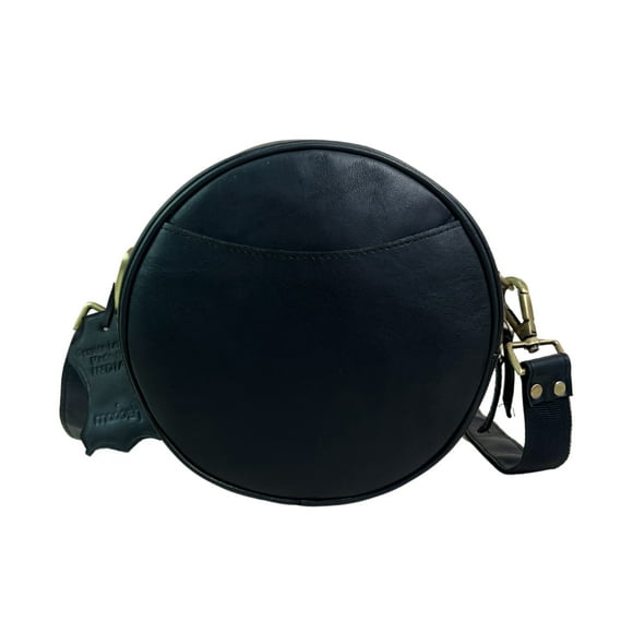 Madosh Stylish Round Crossbody Bag for Women – Small Circular Genuine Leather Purse with Adjustable Strap Black Side Shoulder Fashion Handbag