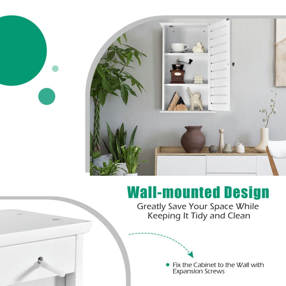 Finihen Wall Cabinet, Wall Mounted Bathroom Cabinet, Medicine Cabinet, Wall Mount Medicine Cabinet Multifunction Storage Organizer, for Kitchen Entryway Bathroom, White