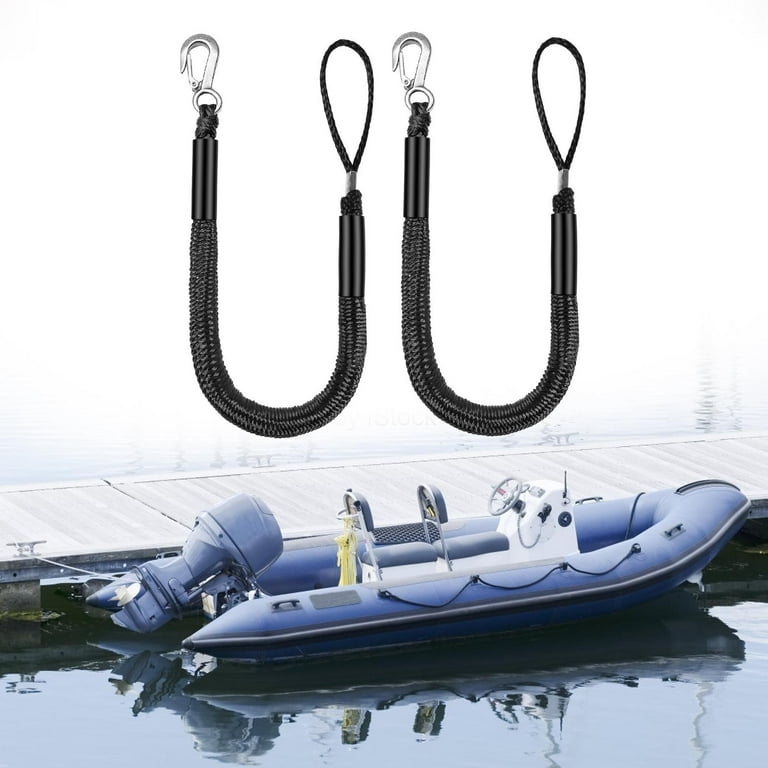 Bungee Dock Line Boat Ropes for Docking Line Mooring Rope with Stainless Steel Clip for Boats Kayak, Watercraft,, Pontoon , Black, Size: 1.22m