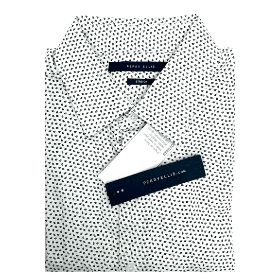 $79.50 Perry Ellis Men's Ditsy Floral Print Long Sleeve Stretch Shirt, White 2X
