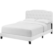 Modern Contemporary Urban Design Bedroom Full Size Platform Bed Frame, Faux Vinyl Leather, White